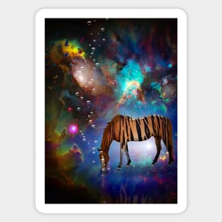 Tiger horse in vivid space Sticker